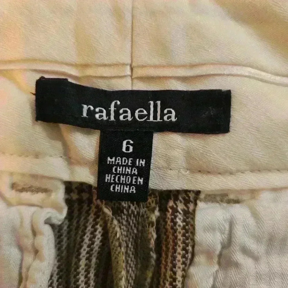 Rafaella Womens Plaid Wide Leg Cuffed Stretch Trouser Pant Brown Tan Size 6 - Picture 7 of 9